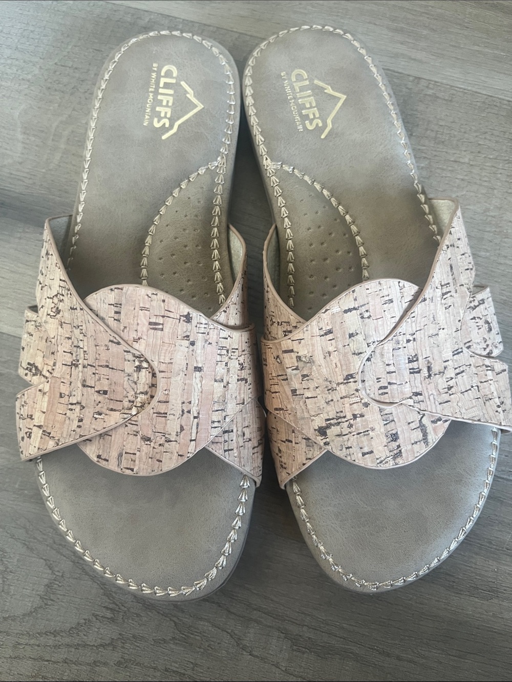 Cliffs by WHITE MOUNTAIN Pink Cork-Pattern Slide Sandals